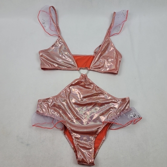NWOT coral shiny cosplay cutout onepiece w/ heart - Picture 1 of 5